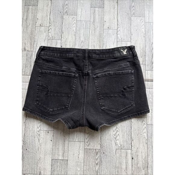 American Eagle Jean Shorts Size 6 Womens‎ Hi Rise Shortie Stretch Black Denim - Picture 1 of 8